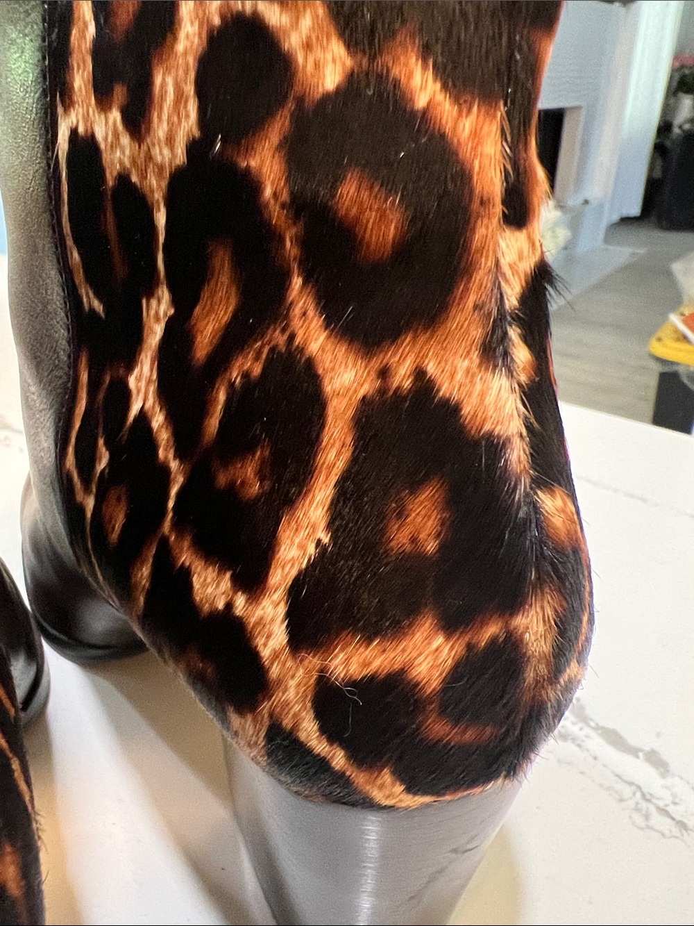 Michael Kors Brown Leather Ankle Boots with Leopard-Print Heel Panel size W 7.5 - Picture 7 of 15